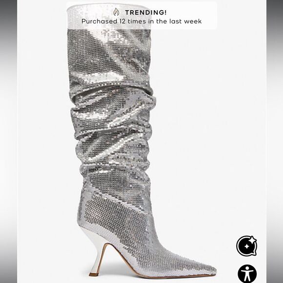 NWT Michael Kors Silver Sequin Scrunch Boot size 8 - Picture 1 of 5